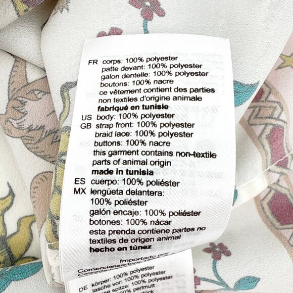 SANDRO Azucar Print Chiffon Blouse In Off White 2|M - Picture 7 of 12